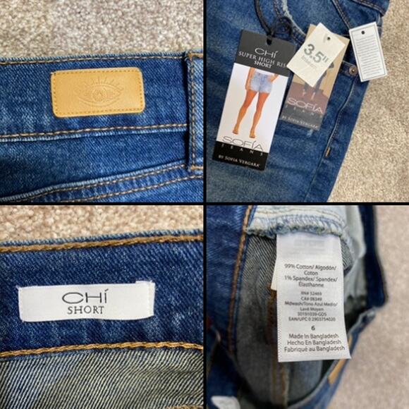 Sofia Jeans Stretch Denim Distressed Cutoff Chi Shorts 6 Frayed Hem Highwaisted - Picture 8 of 12